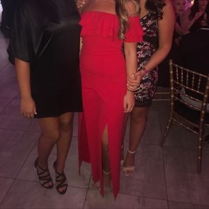 Missguided split front bardot jumpsuit red size 4